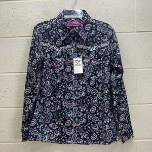 Cowgirl Hardware Shirt Women’s Size Medium Pink Paisley Western Rhinestone Snaps
